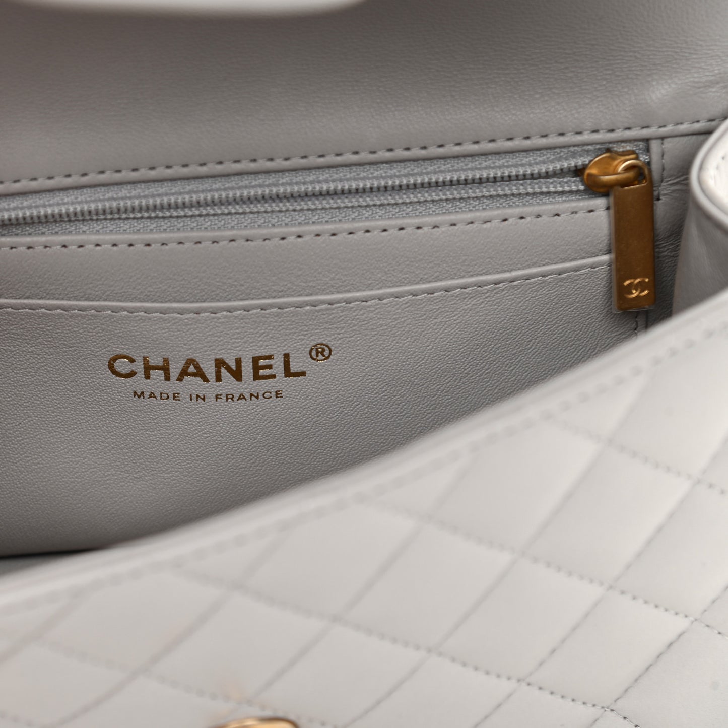 Lambskin Quilted Mini Top Handle Rectangular Flap Grey