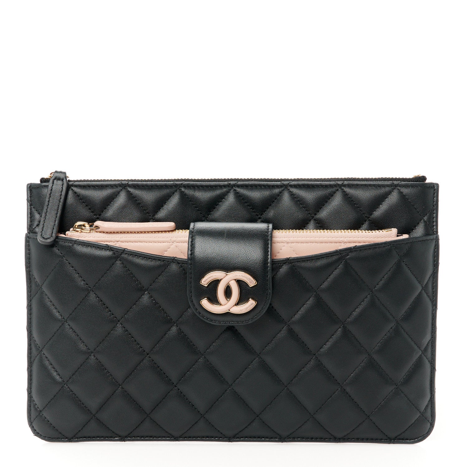 Chanel Lambskin Quilted Coco Mark Clutch Black Light Pink 1 of 13