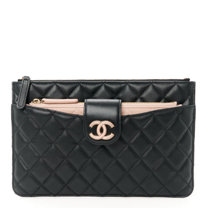 Chanel Lambskin Quilted Coco Mark Clutch Black Light Pink 1 of 13