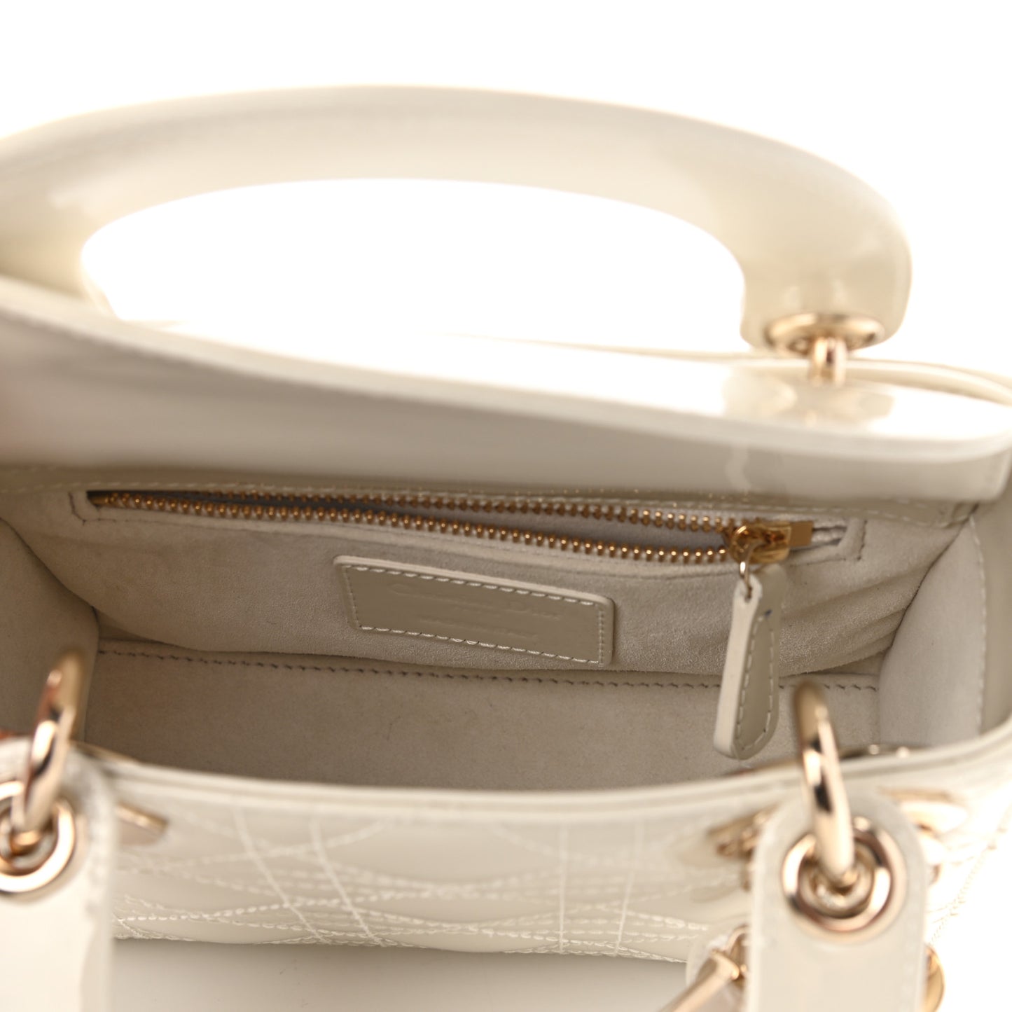 Patent Cannage Mini Lady Dior Ivory