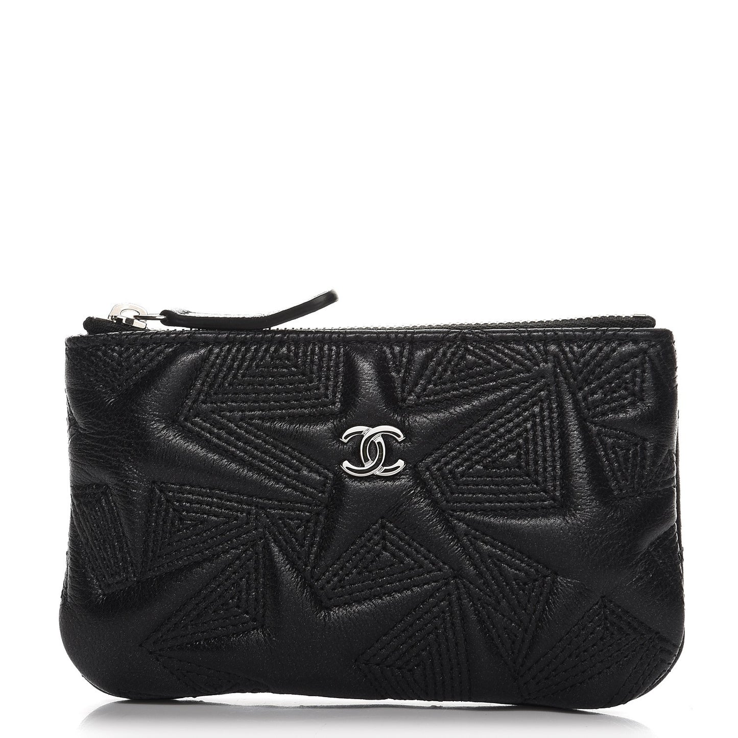 Lambskin Star Embossed Coin Purse Case Black