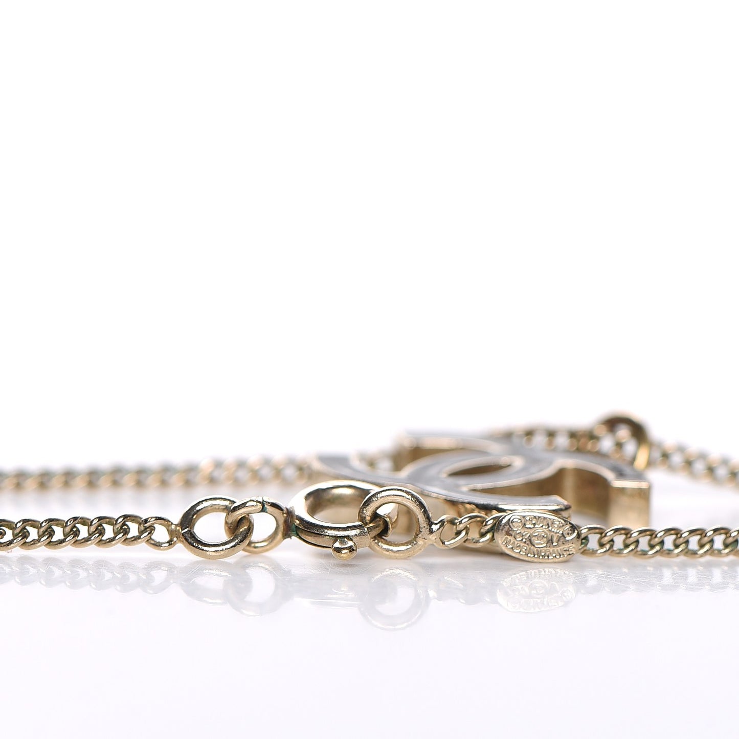 Enamel CC Pendant Necklace Black Gold
