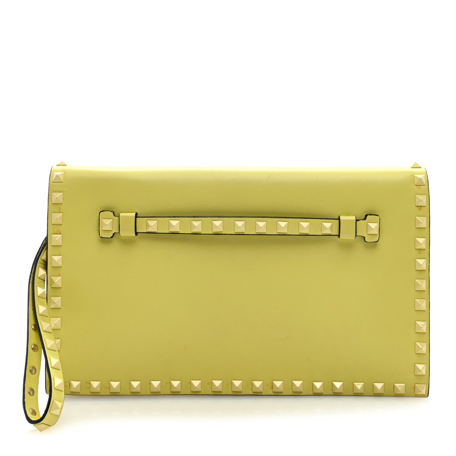 Valentino Garavani Nappa Monochrome Rockstud Wristlet Clutch Soft Yellow 1 of 10