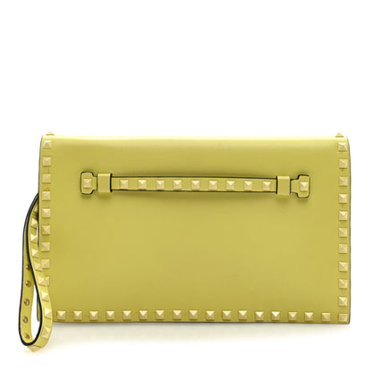 Valentino Garavani Nappa Monochrome Rockstud Wristlet Clutch Soft Yellow 1 of 10