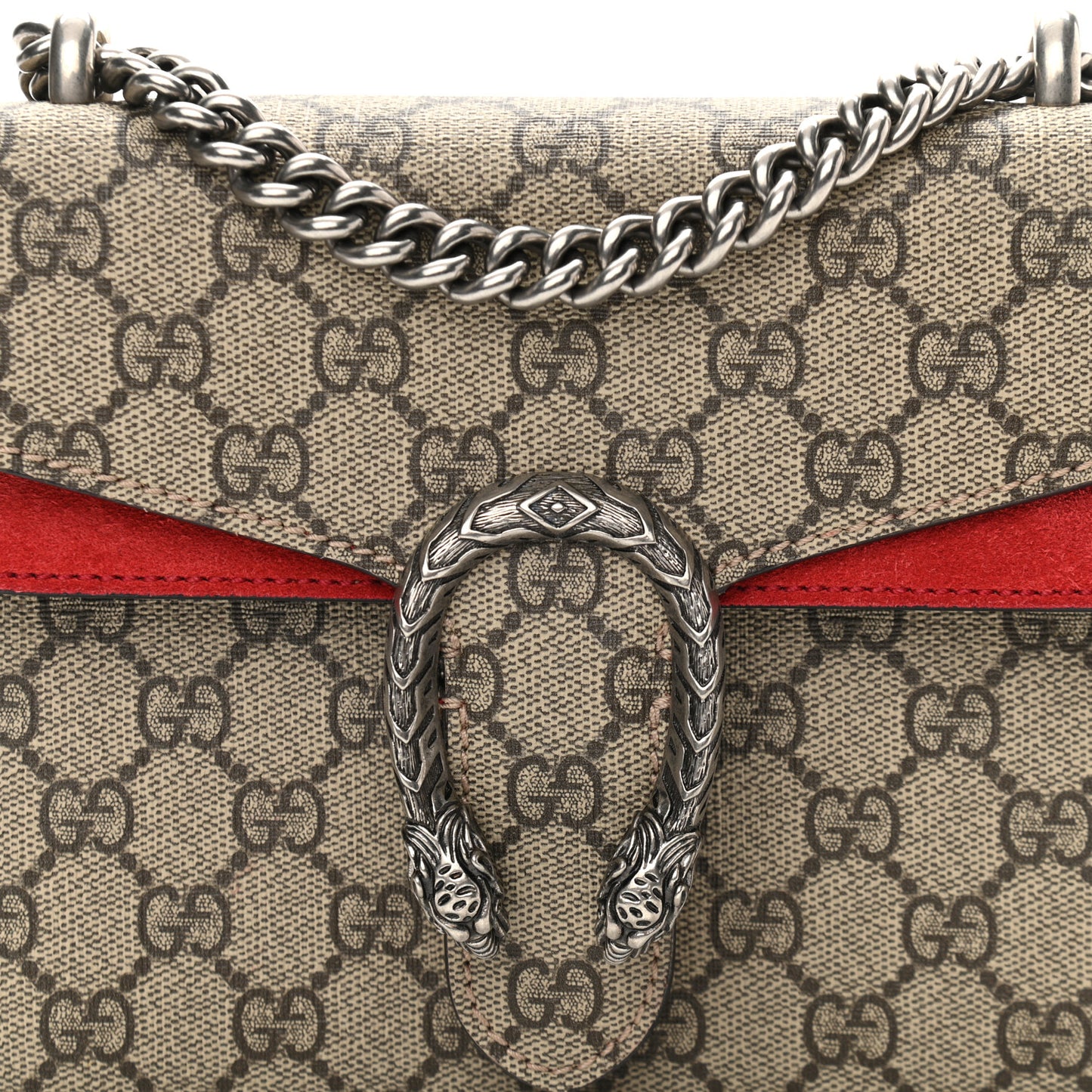 GG Supreme Monogram Suede Mini Dionysus Shoulder Bag Beige Ebony Vulcanic Red