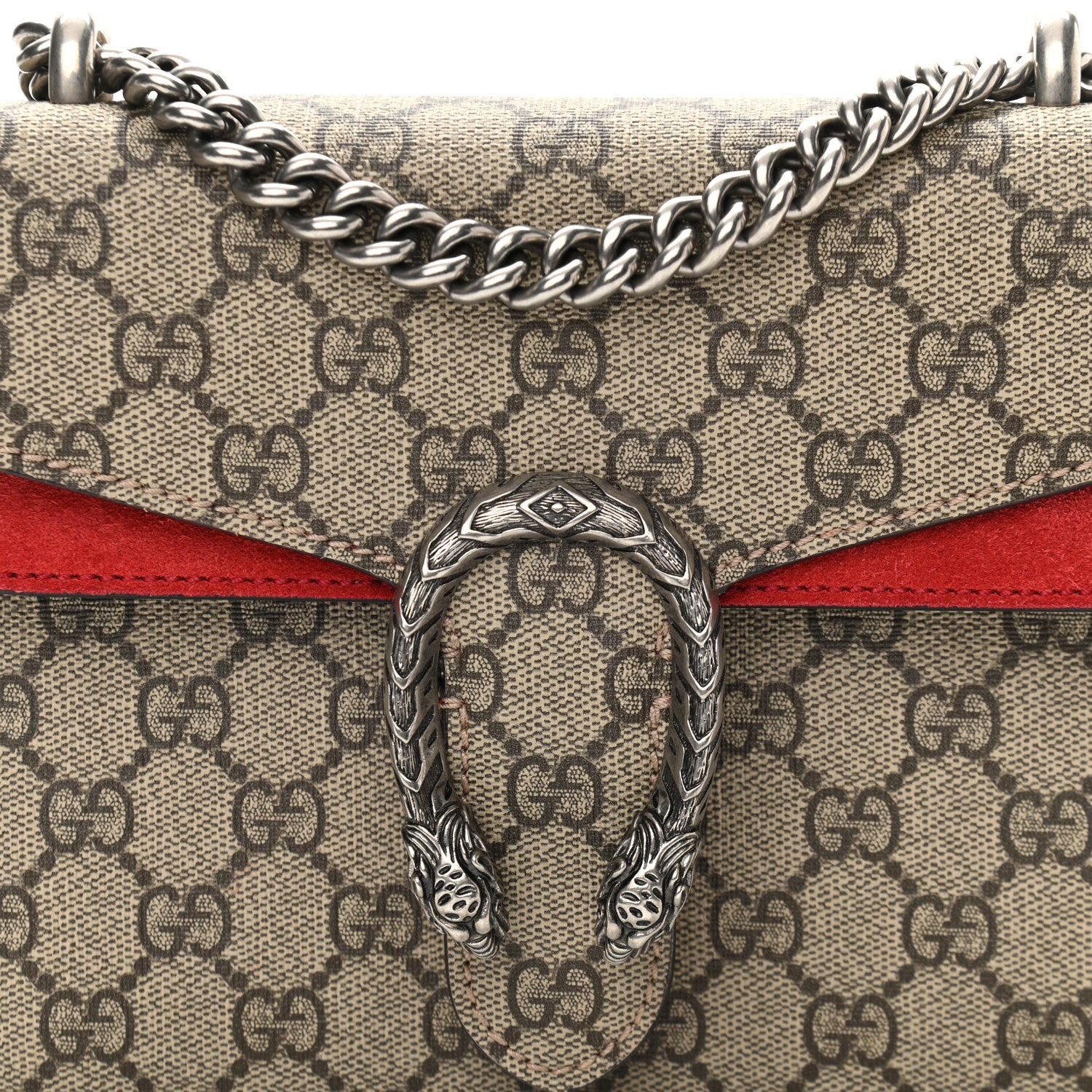 Gucci GG Supreme Monogram Suede Mini Dionysus Shoulder Bag Beige Ebony Vulcanic Red 8 of 14