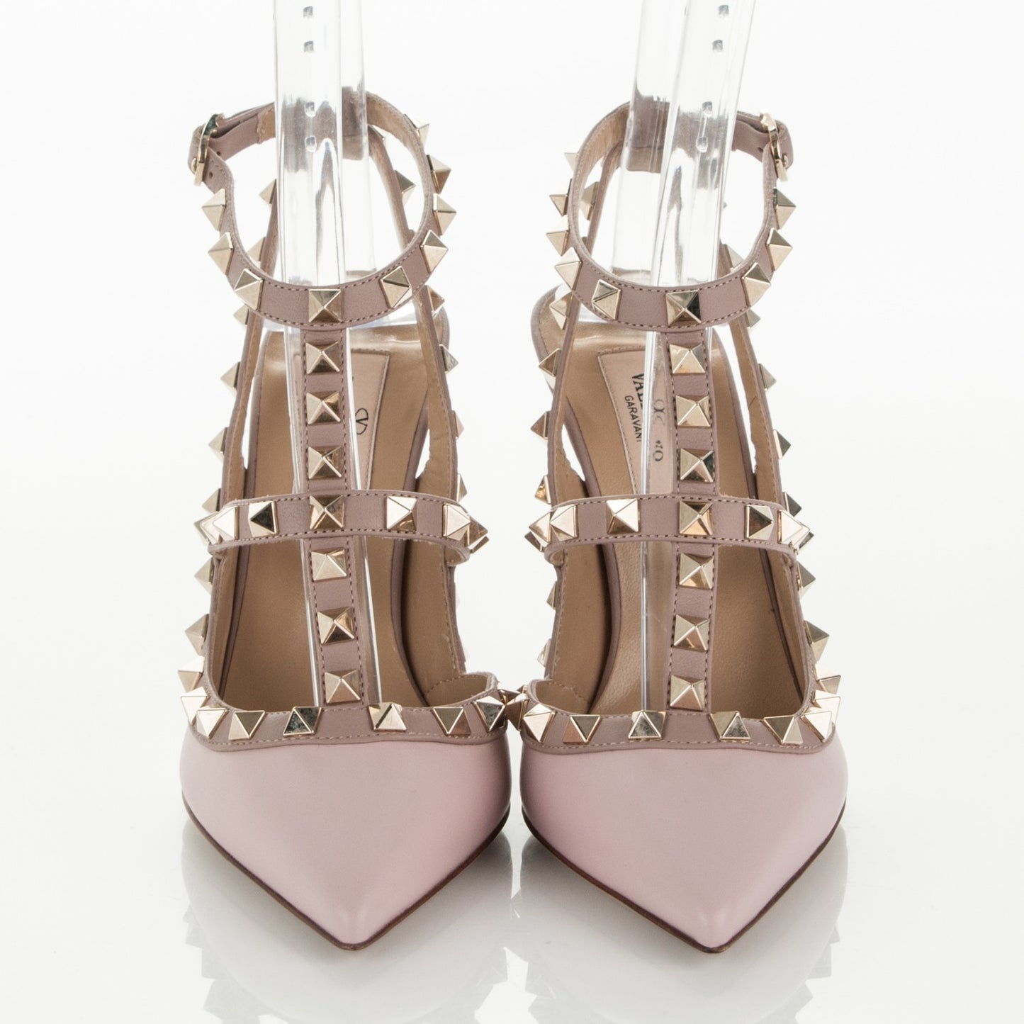 Calfskin Rockstud Ankle Strap 100mm Pumps 35 Water Rose Poudre