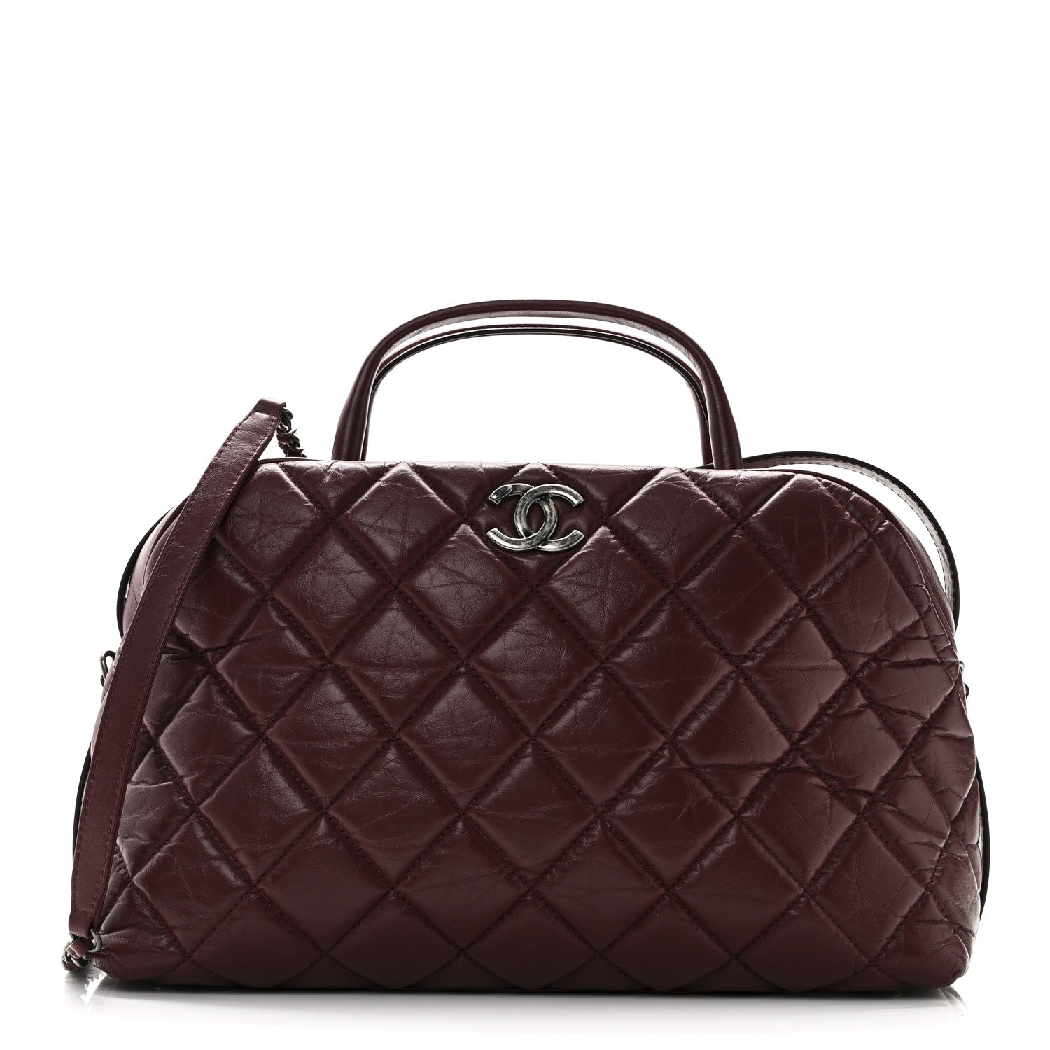 Chanel Aged Calfskin Small Bowling Bag Burgundy 1 of 11