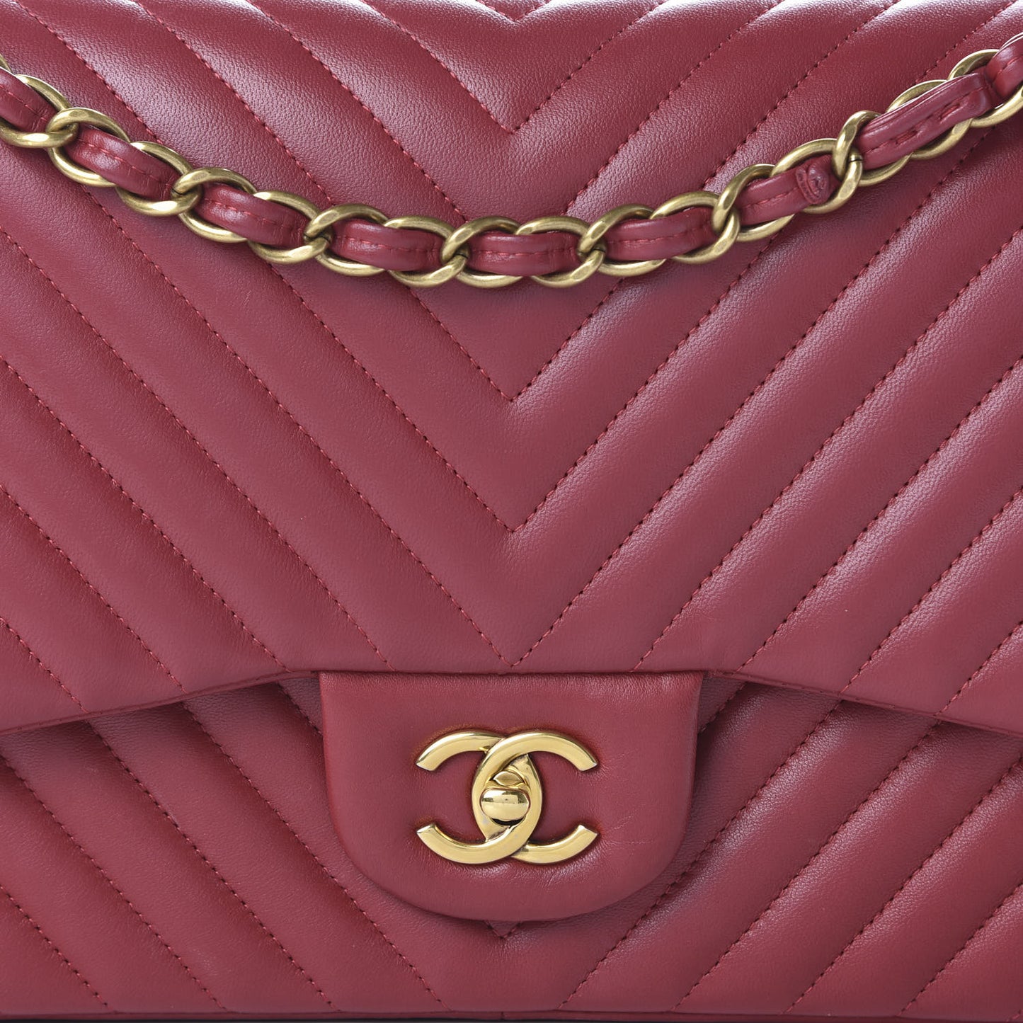 Lambskin Chevron Quilted Jumbo Double Flap Dark Red