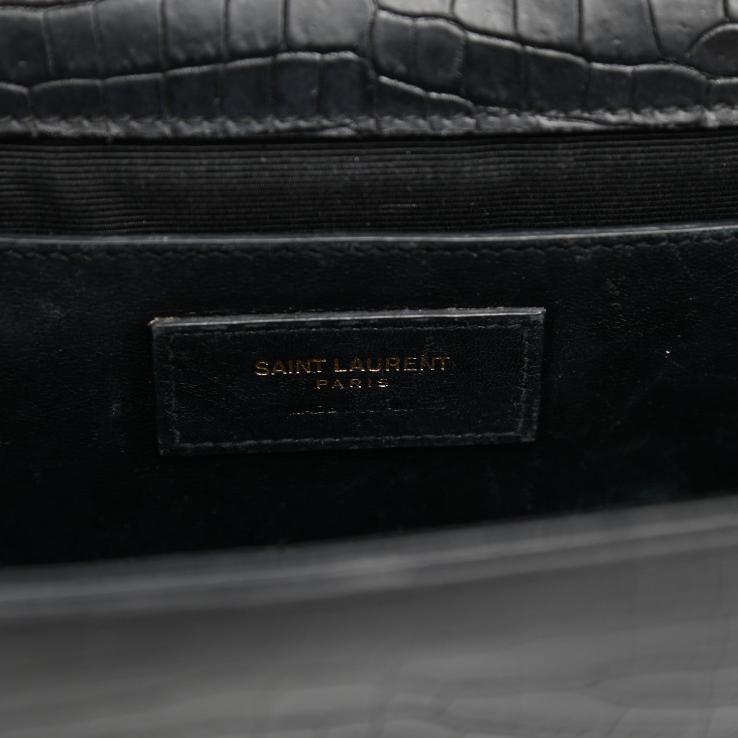 Saint Laurent Calfskin Crocodile Embossed Medium Classic Monogram Kate Tassel Satchel Black 7 of 13