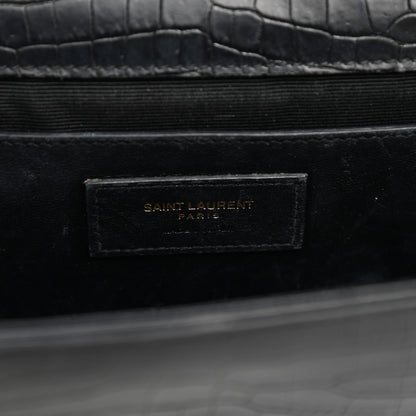 Saint Laurent Calfskin Crocodile Embossed Medium Classic Monogram Kate Tassel Satchel Black 7 of 13