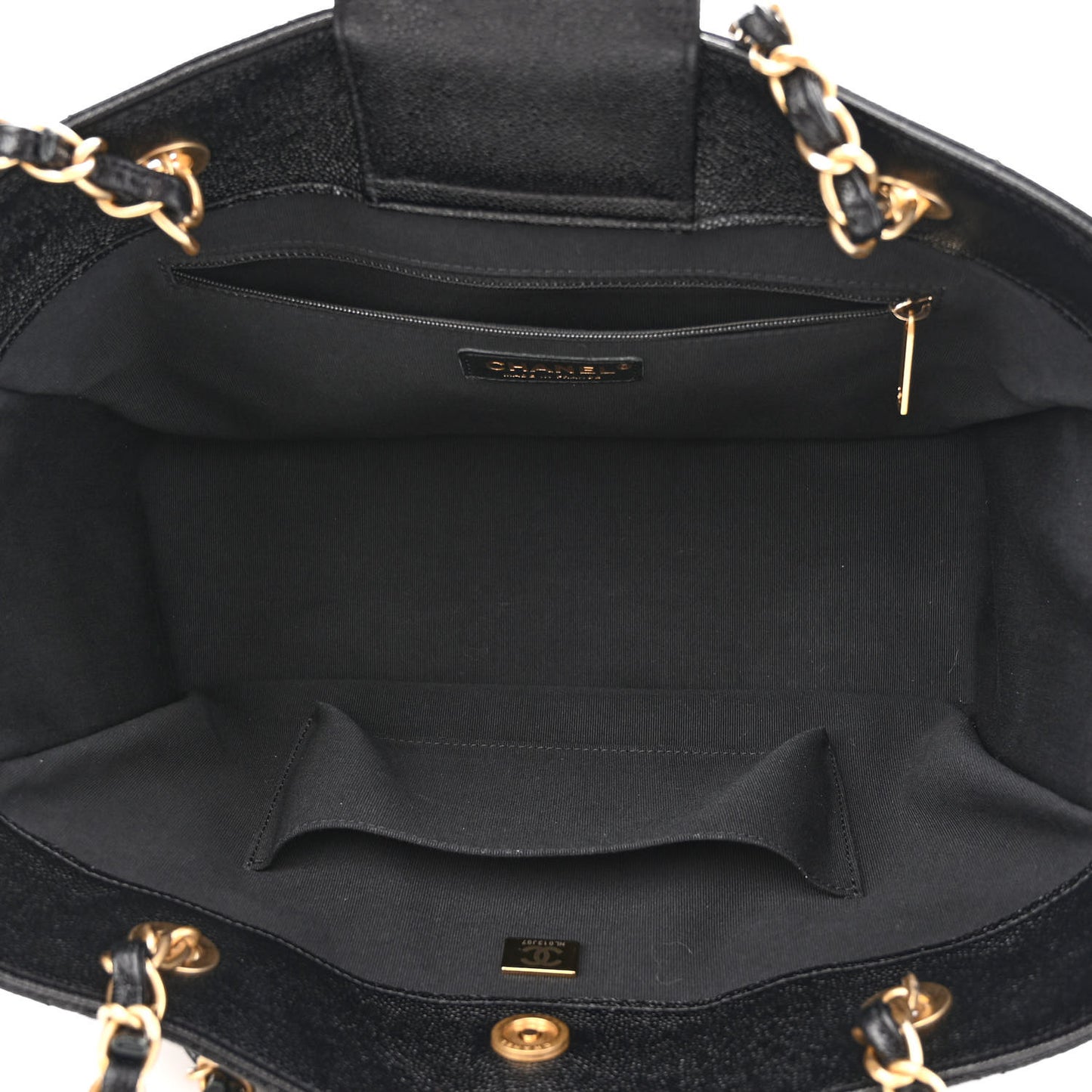 Caviar Quilted Small Shopping Tote Black