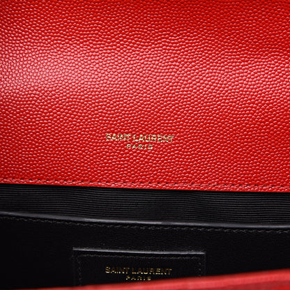 Saint Laurent Grain De Poudre Textured Mixed Matelasse Triquilt Medium Monogram Satchel New Red 6 of 8