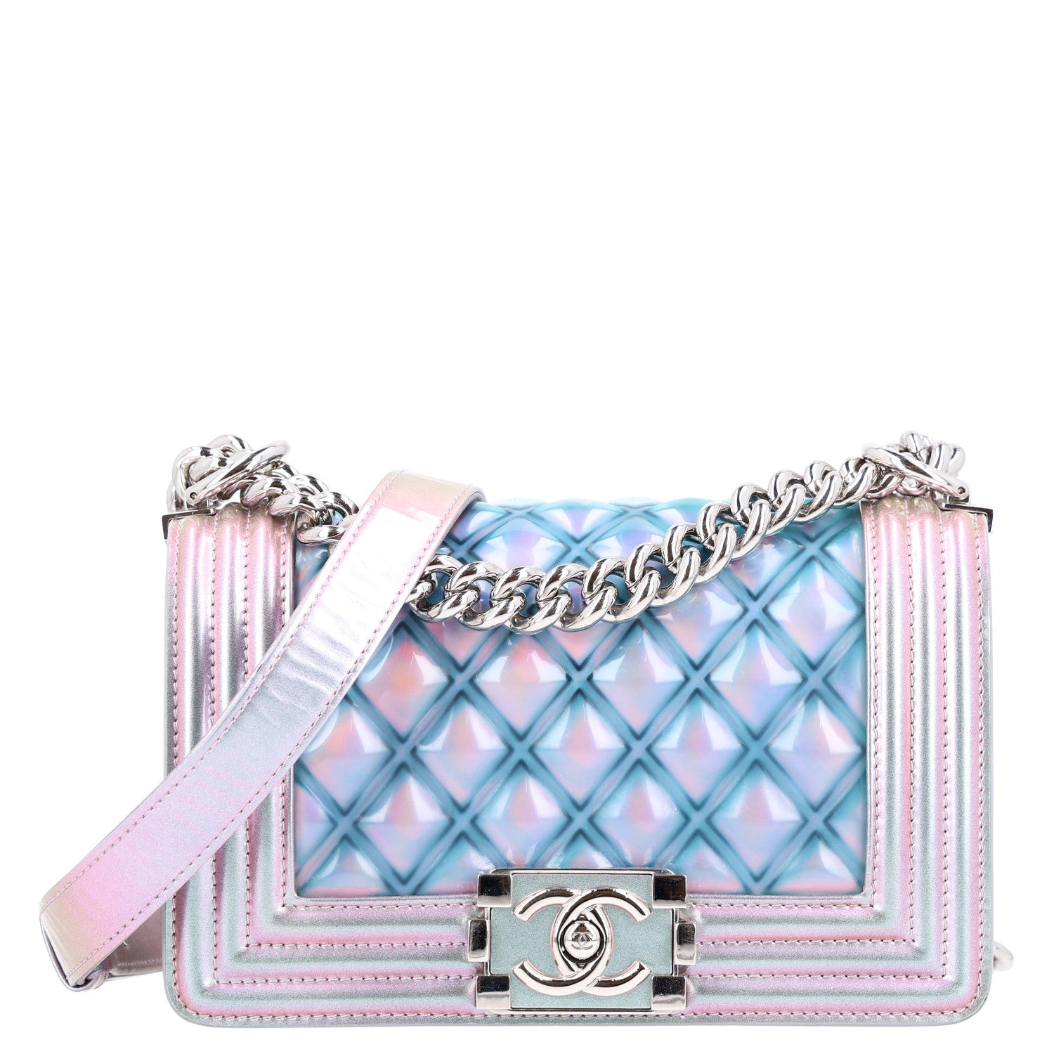 Chanel Iridescent Patent Calfskin PVC Quilted Small Boy Flap Light Purple 1 of 10