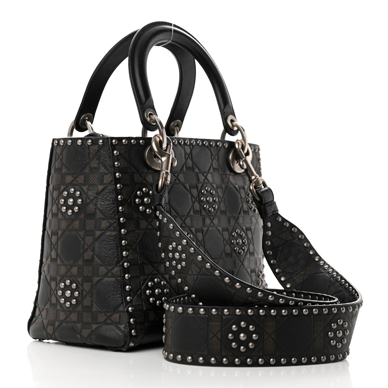 Christian Dior Calfskin Studded Flower Medium Lady Dior Black 3 of 11