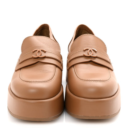 Chanel Calfskin CC Platform Loafers 38 Beige 3 of 9