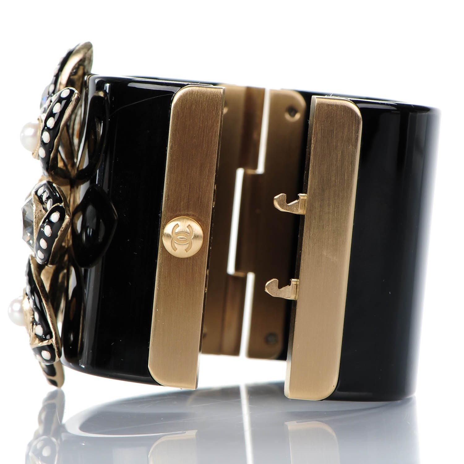 Chanel Resin Crystal Pearl Cuff Black 5 of 6