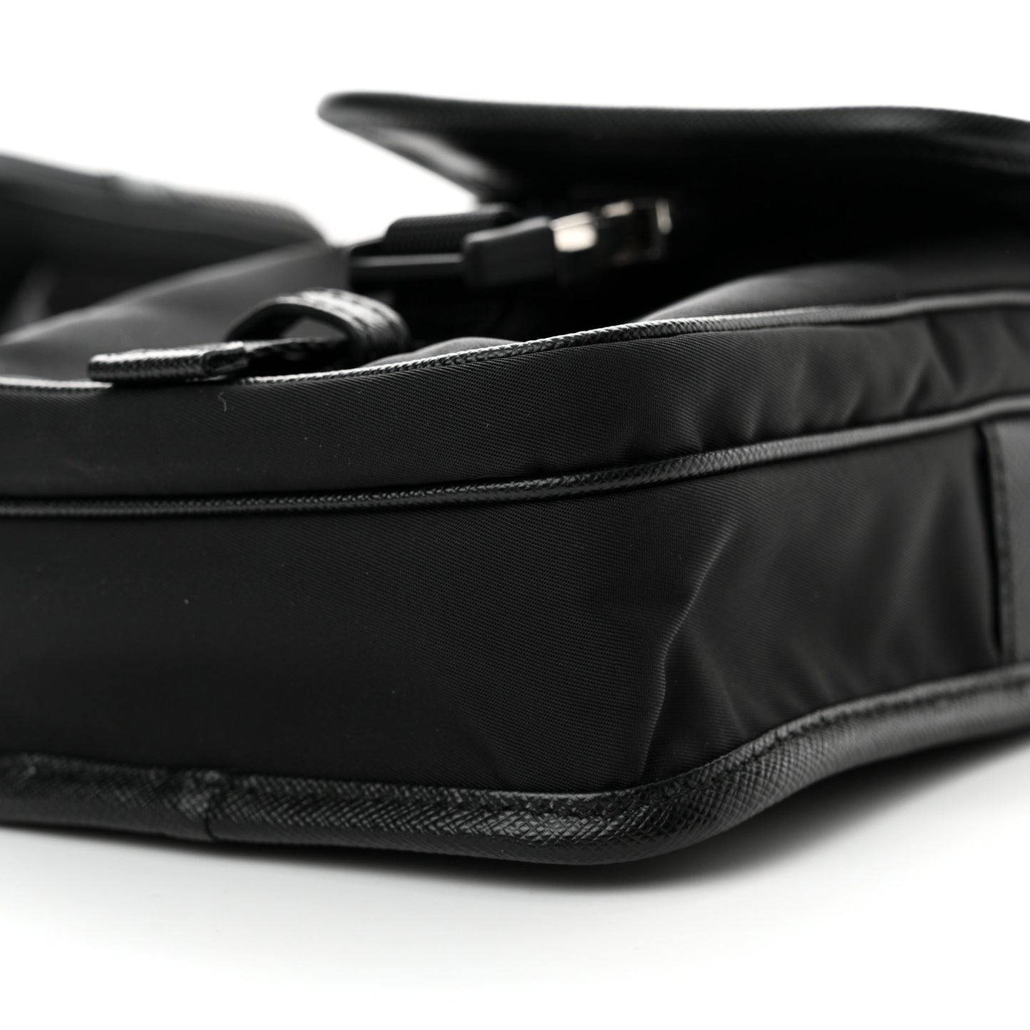 Re-Nylon Saffiano Mini Pocket Single Snap Buckle Messenger Bag Black