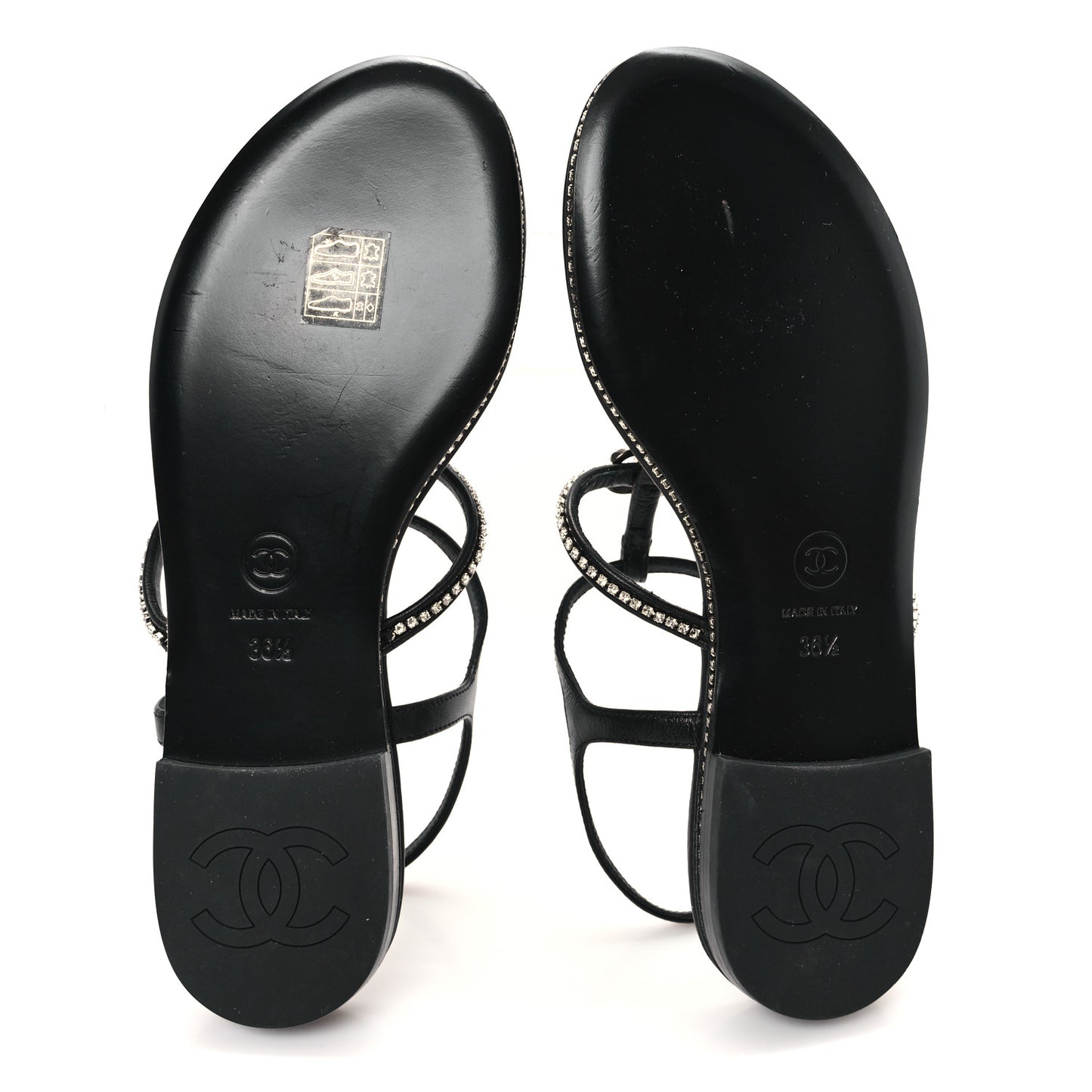 Lambskin Strass CC Thong Sandals 36.5 Black