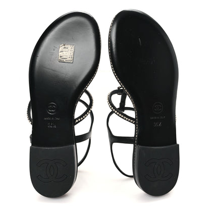 Chanel Lambskin Strass CC Thong Sandals 36.5 Black 6 of 9