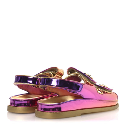 Chanel Metallic Laminated Calfskin Crystal Star CC Velcro Dad Sandals 39.5 Pink Orange Yellow 5 of 13