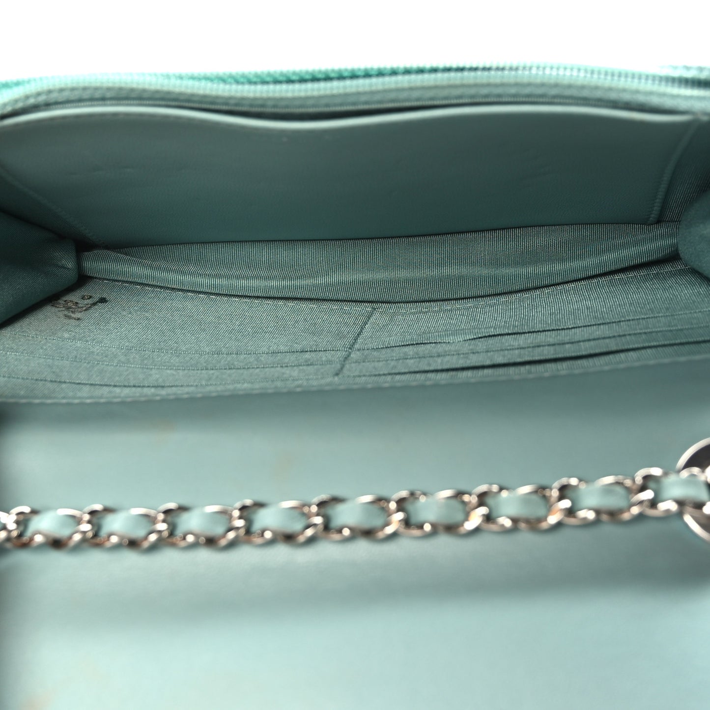 Lambskin Quilted Trendy CC Wallet On Chain WOC Light Blue