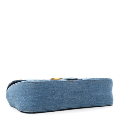 Gucci Denim Matelasse Pearl Studded Small GG Marmont Shoulder Bag Blue 4 of 9