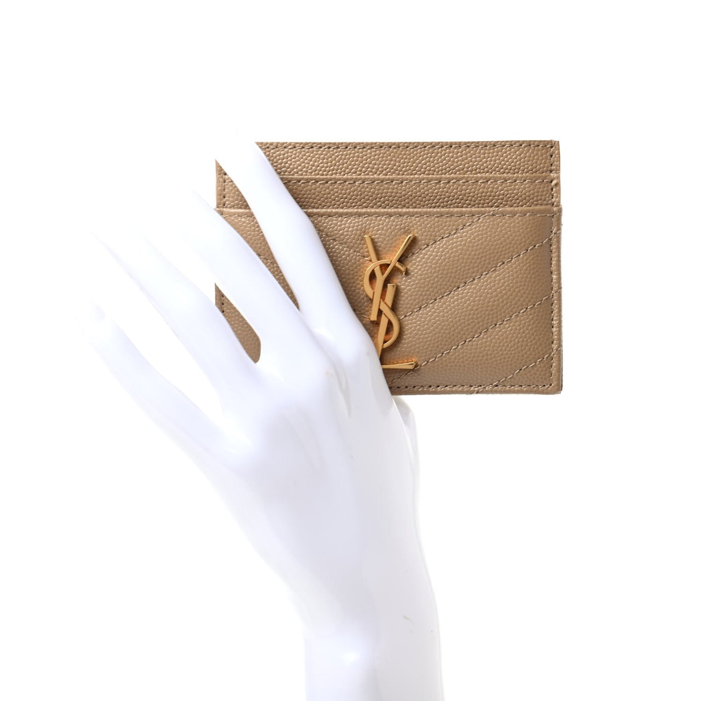 Grain De Poudre Matelasse Chevron Monogram Credit Card Case Dark Latte
