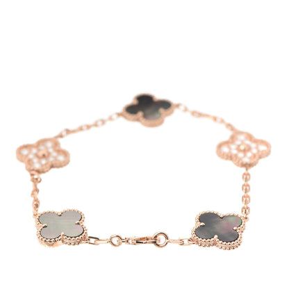 Van Cleef & Arpels 18K Rose Gold Diamond Gray Mother of Pearl 5 Motifs Vintage Alhambra Bracelet 3 of 8