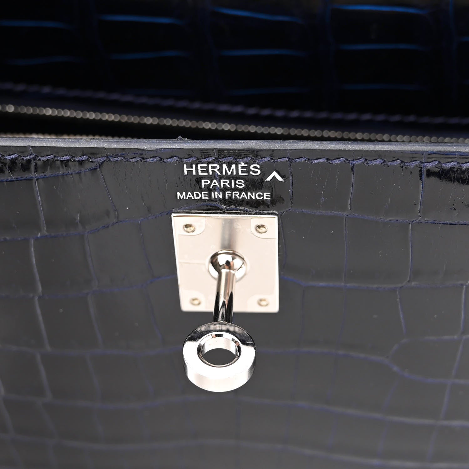 Hermes Shiny Porosus Crocodile Kelly Sellier 25 Bleu Marine 6 of 11