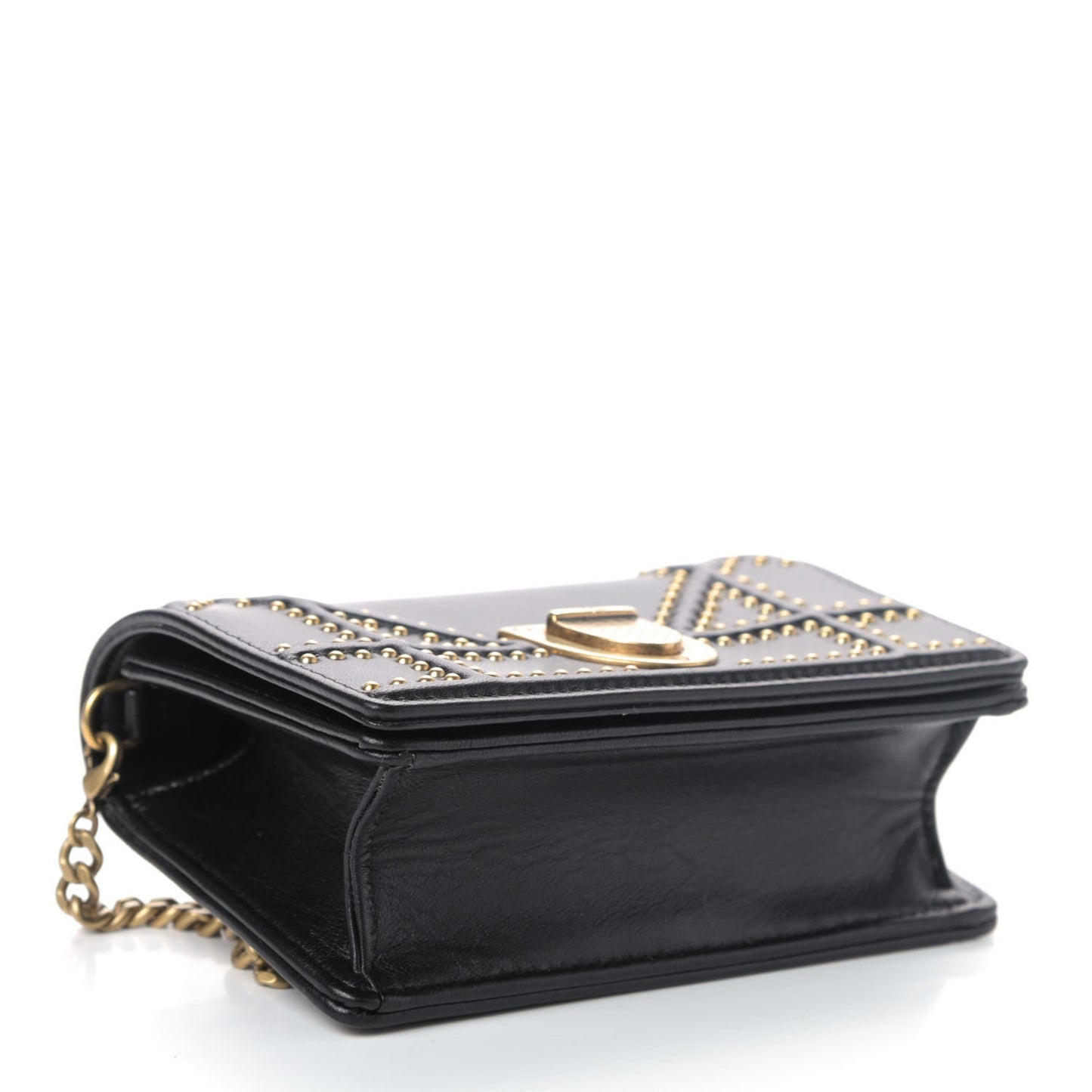 Lambskin Studded Micro Diorama Flap Bag Black