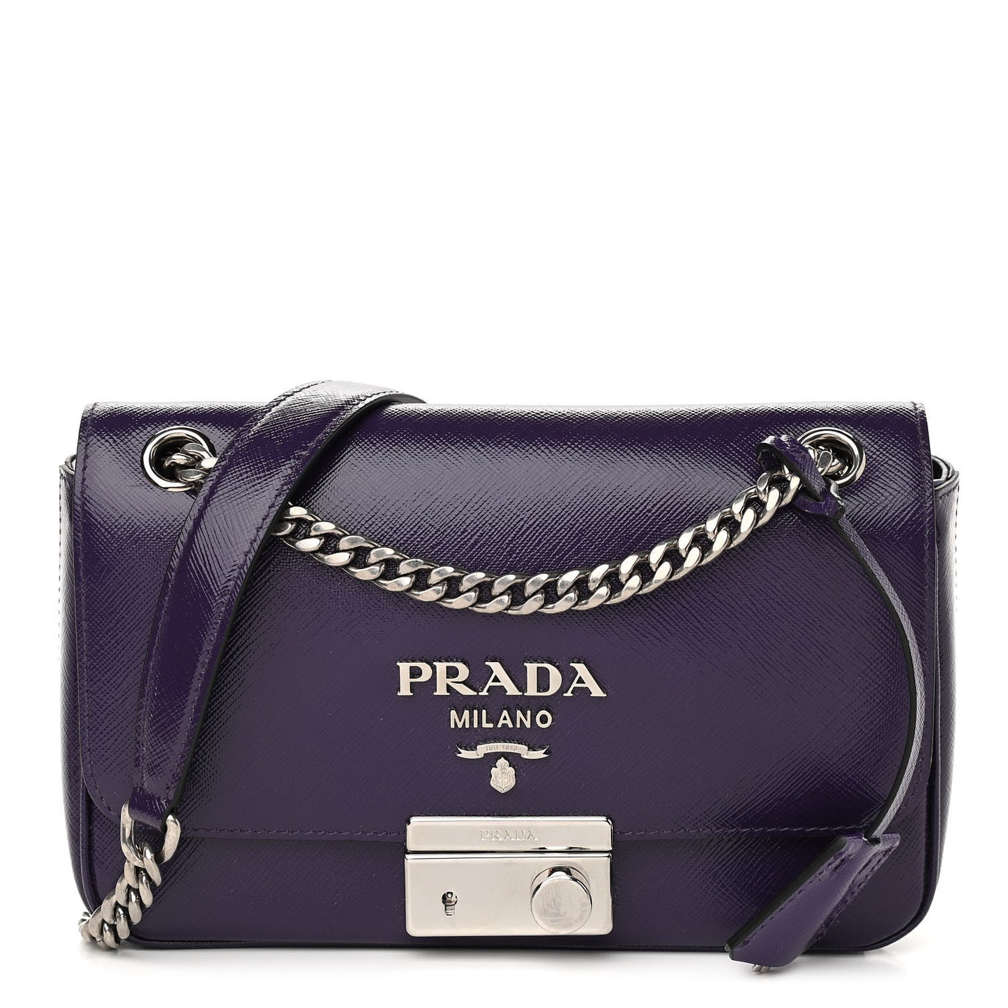 Saffiano Vernice Sound Flap Chain Crossbody Bag Viola