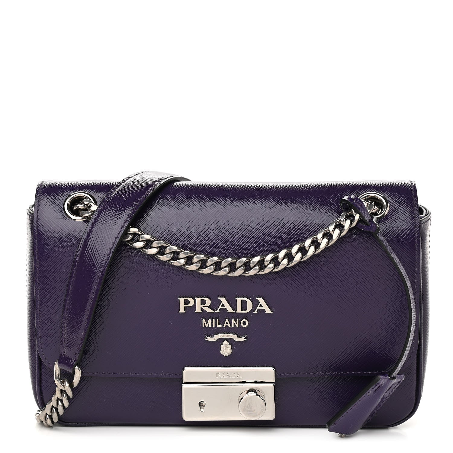 Prada Saffiano Vernice Sound Flap Chain Crossbody Bag Viola 1 of 11