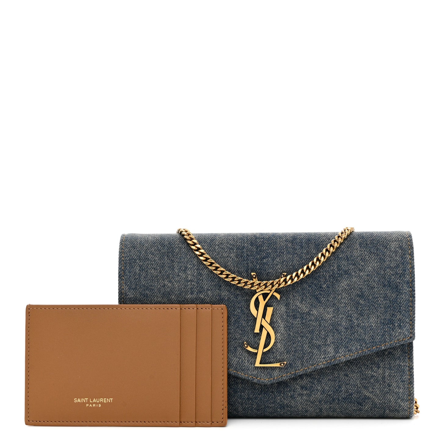 Denim Monogram Chain Wallet Rodeo Blue Cinnamon