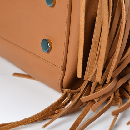 Saint Laurent Calfskin Small Rive Gauche Fringe Tote Tan 13 of 15