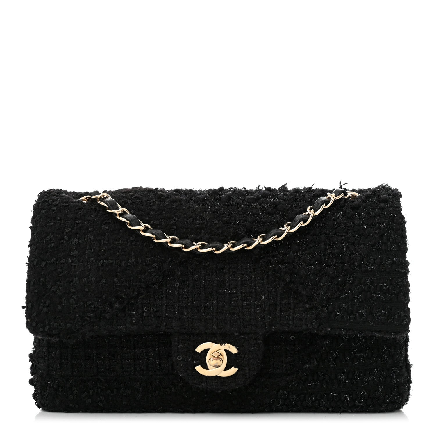 Chanel Tweed Sequin Patchwork Medium Double Flap Black 1 of 10