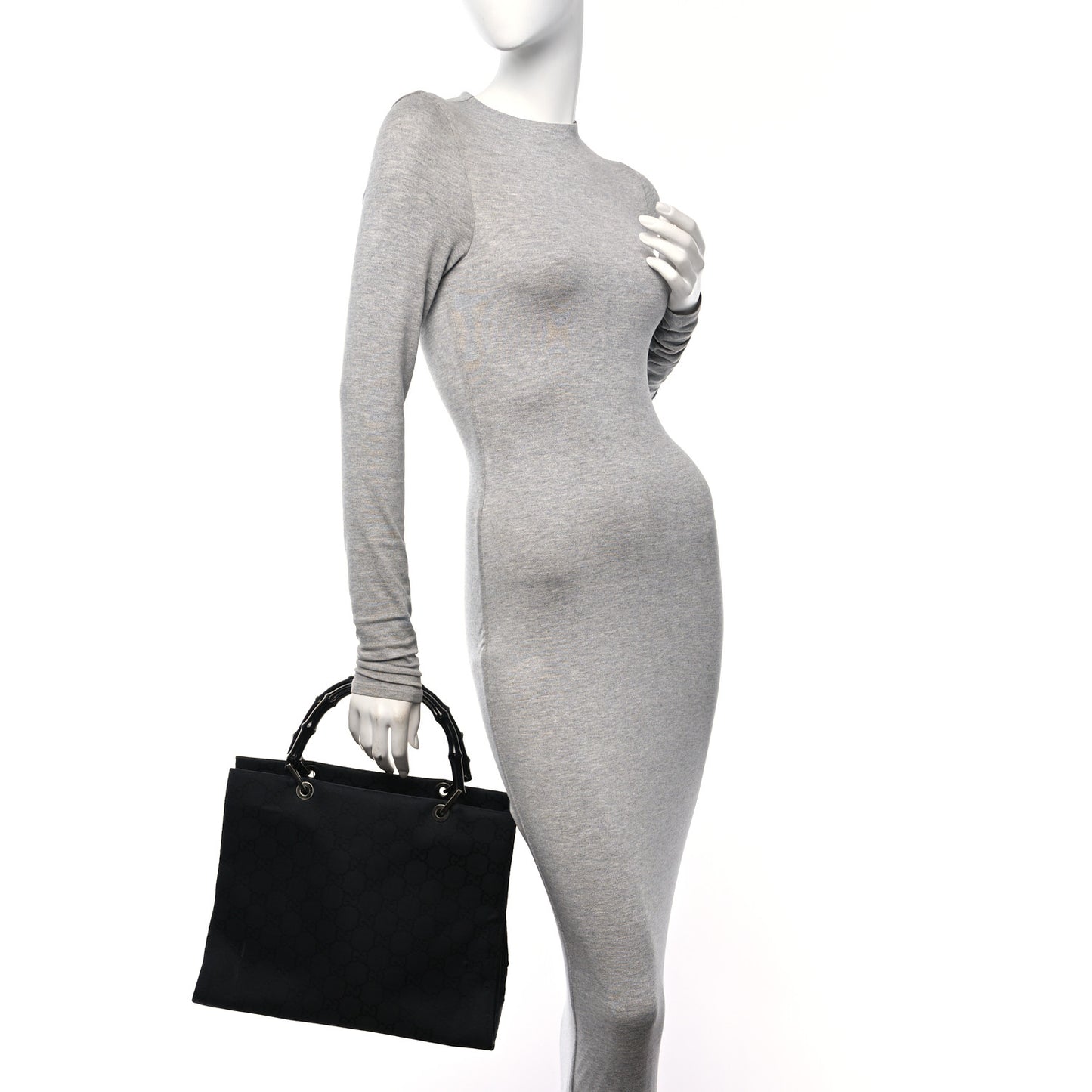 Nylon Monogram Bamboo Handle Bag Black