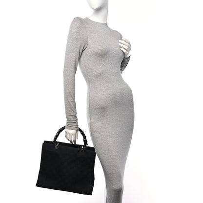 Gucci Nylon Monogram Bamboo Handle Bag Black 2 of 11