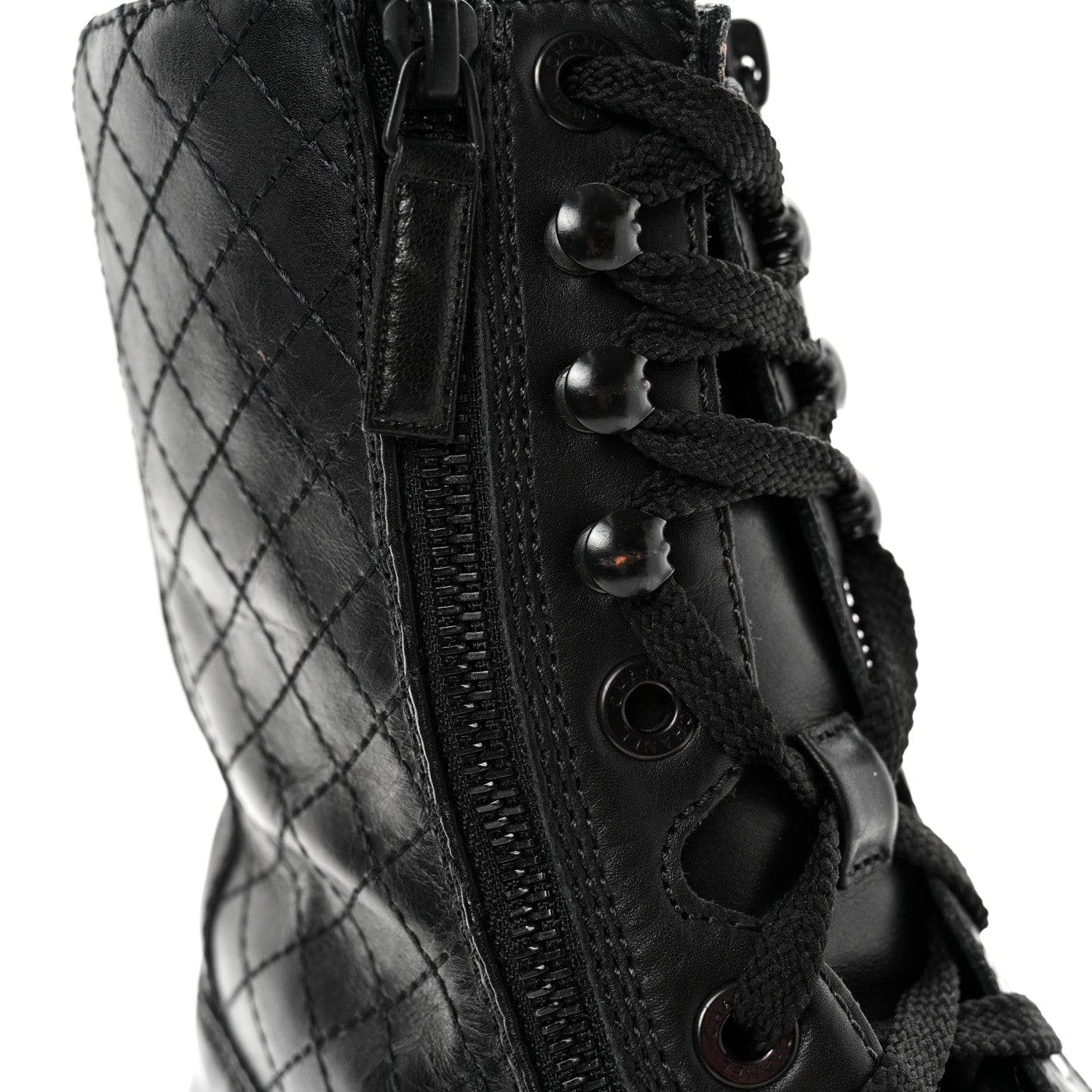 Chanel Calfskin Quilted Lace Up Combat Boots 40 Black 11 of 11