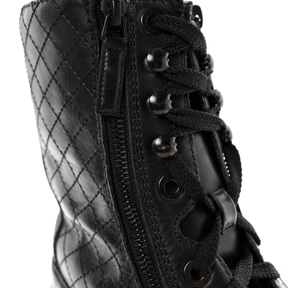 Chanel Calfskin Quilted Lace Up Combat Boots 40 Black 11 of 11