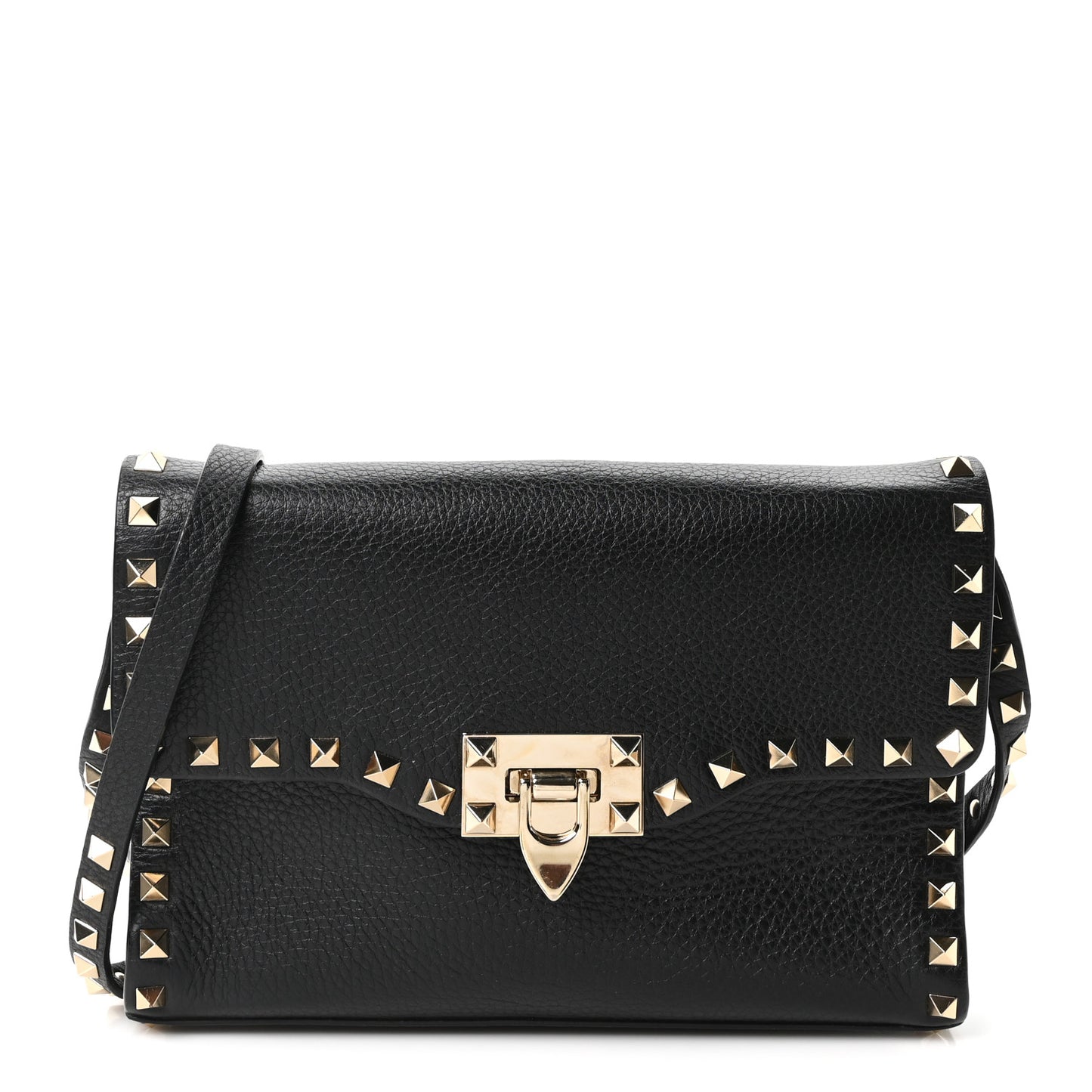 Pebbled Calfskin Medium Rockstud Flip Lock Crossbody Bag Black