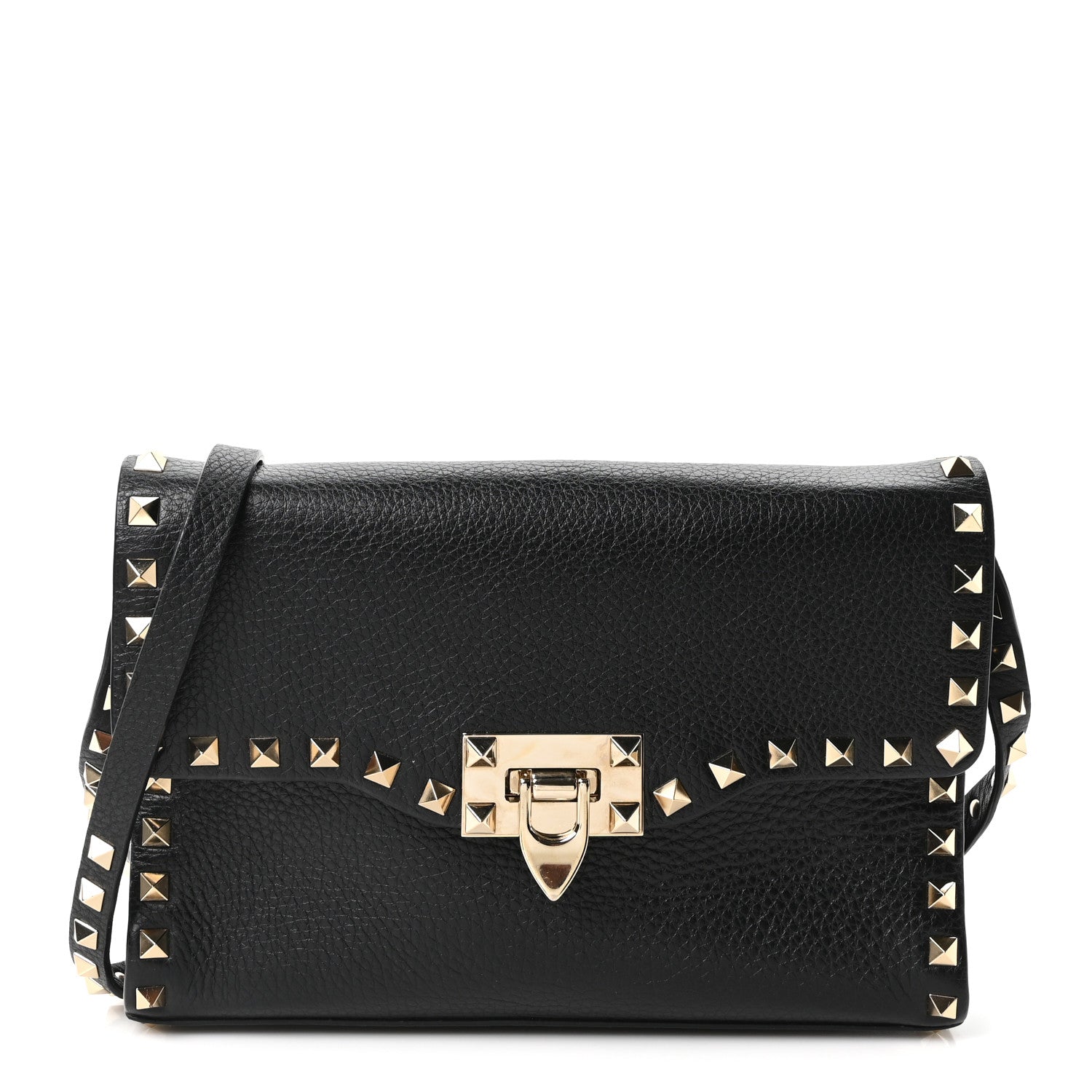 Valentino Garavani Pebbled Calfskin Medium Rockstud Flip Lock Crossbody Bag Black 1 of 9