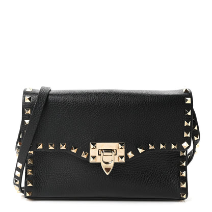Valentino Garavani Pebbled Calfskin Medium Rockstud Flip Lock Crossbody Bag Black 1 of 9