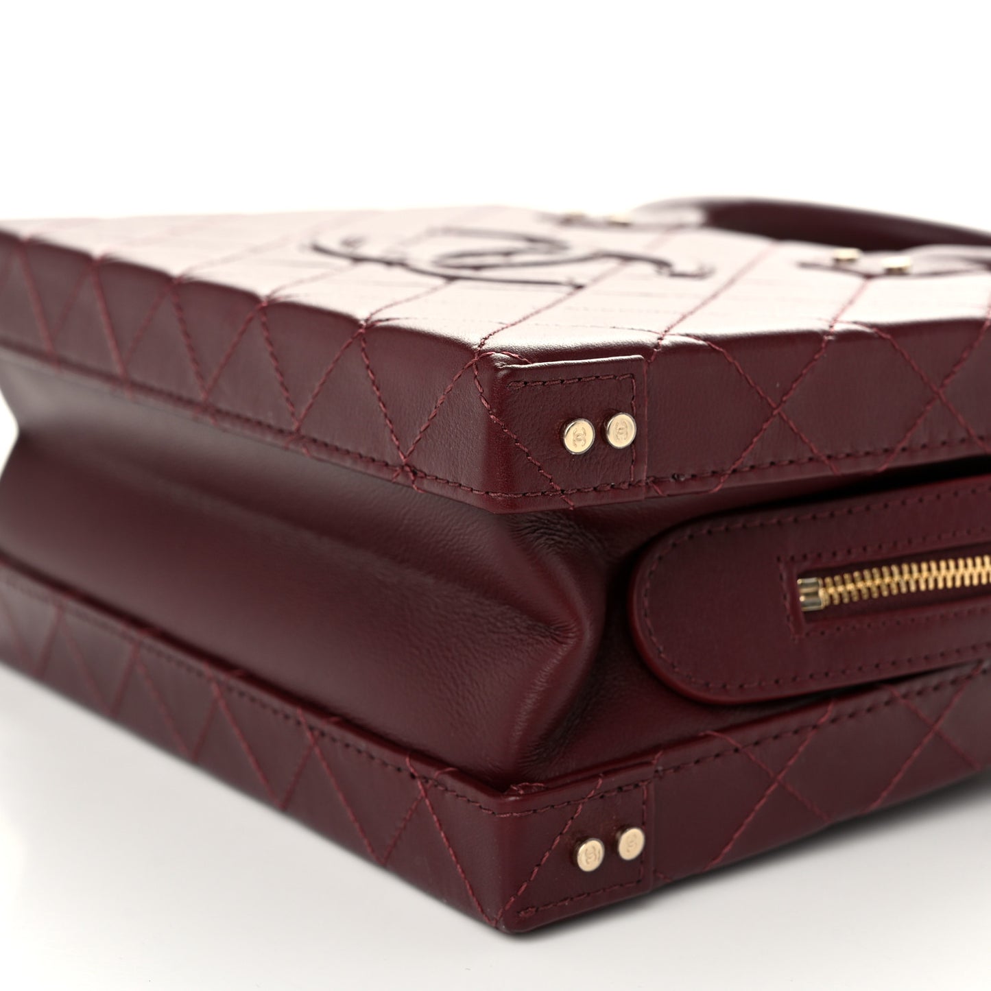 Calfskin Quilted Studded Square Vanity Case Burgundy