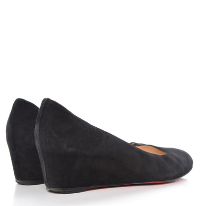 Christian Louboutin Veau Velours New Peanut 45 Wedge Pumps 39 Black 4 of 13