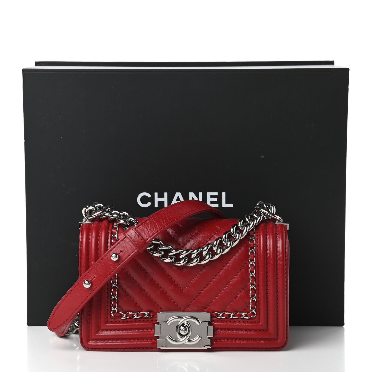 Chanel Aged Calfskin Chevron Small Jacket Boy Flap Red 11 of 11