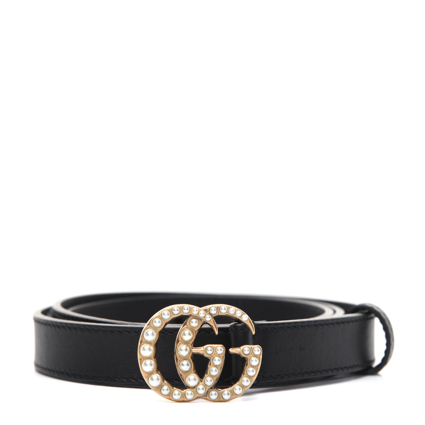 Calfskin Pearl Double G 20mm Belt 95 38 Black Cream