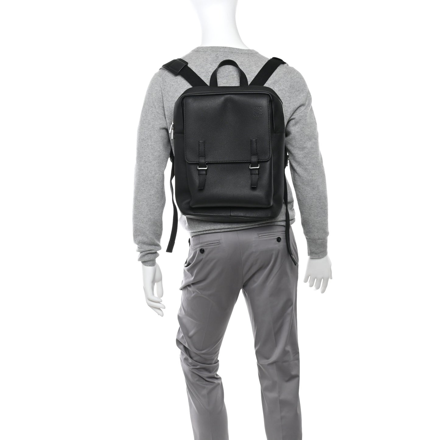 Grained Calfskin Military Backpack Black