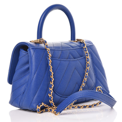 Chanel Caviar Chevron Quilted Mini Coco Handle Flap Blue 3 of 10
