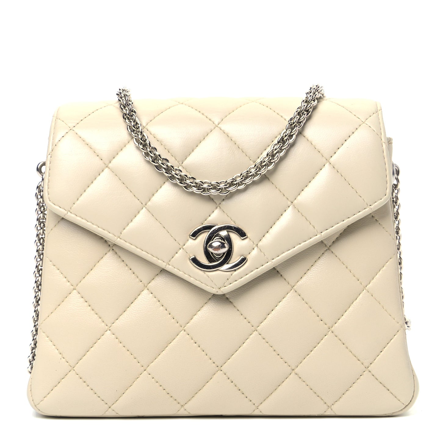 Lambskin Quilted Envelope Single Flap Beige